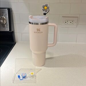 Stanley Pastel Pink Tumbler with Floral Straw Topper
